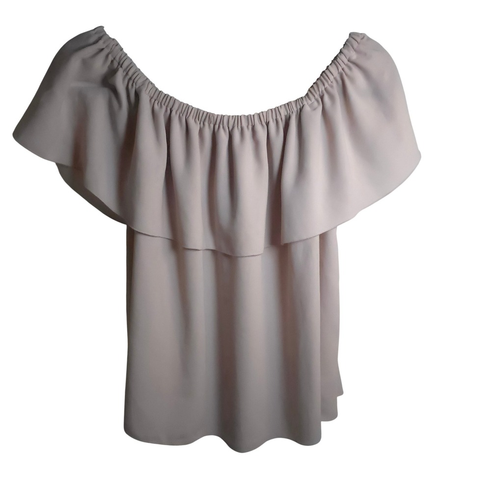 Wilfred Off Shoulder Small Silk Ruffle Poly Blouse Buff Beige Pink Feminine